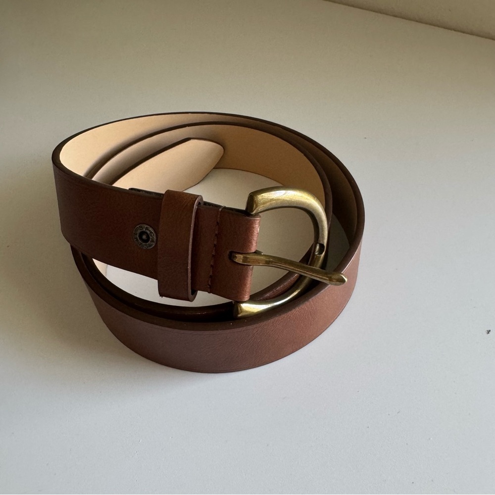 Brown Leather Belt with Brass Buckle
